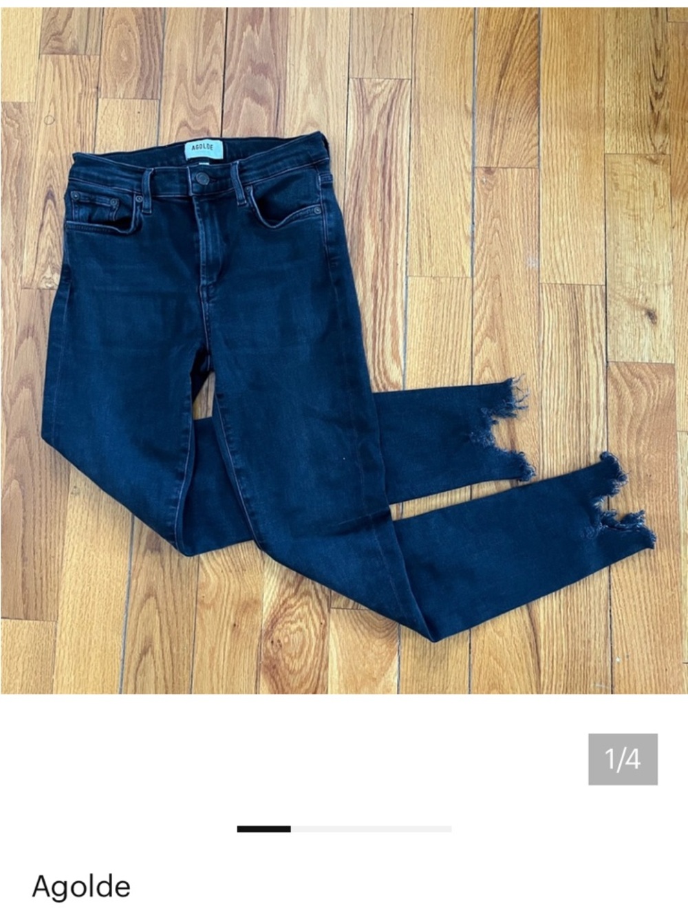 Agolde Black Cropped High-Rise Jeans with Raw Frayed Ankles